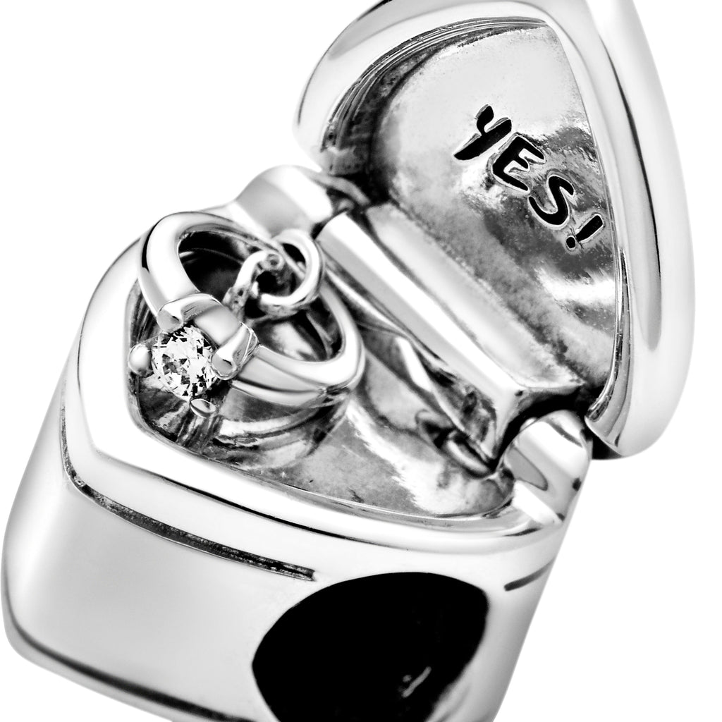 PANDORA Logo Yes Heart Charm Cubic Zirconia Silver Charms Bracelet Charm Jewelry Gift