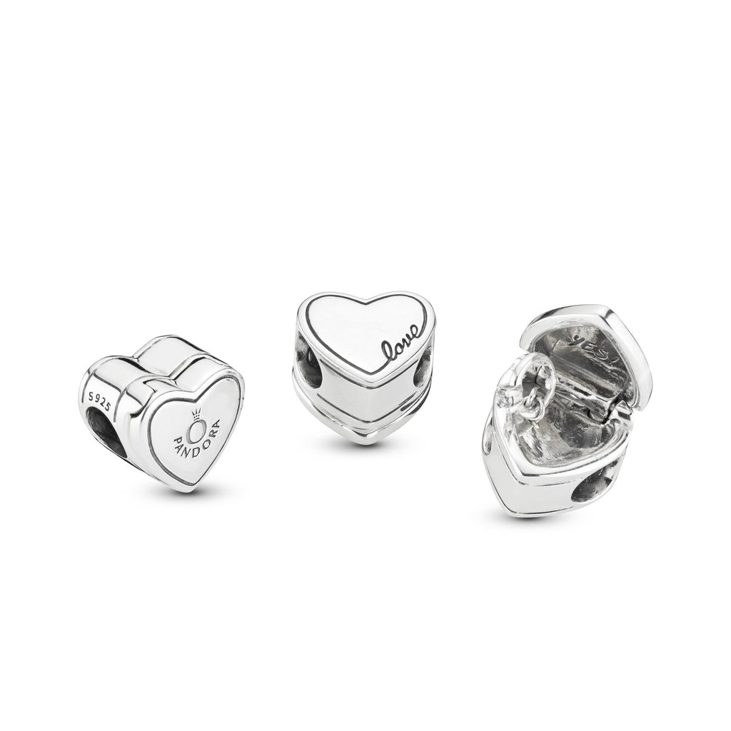 PANDORA Logo Yes Heart Charm Cubic Zirconia Silver Charms Bracelet Charm Jewelry Gift