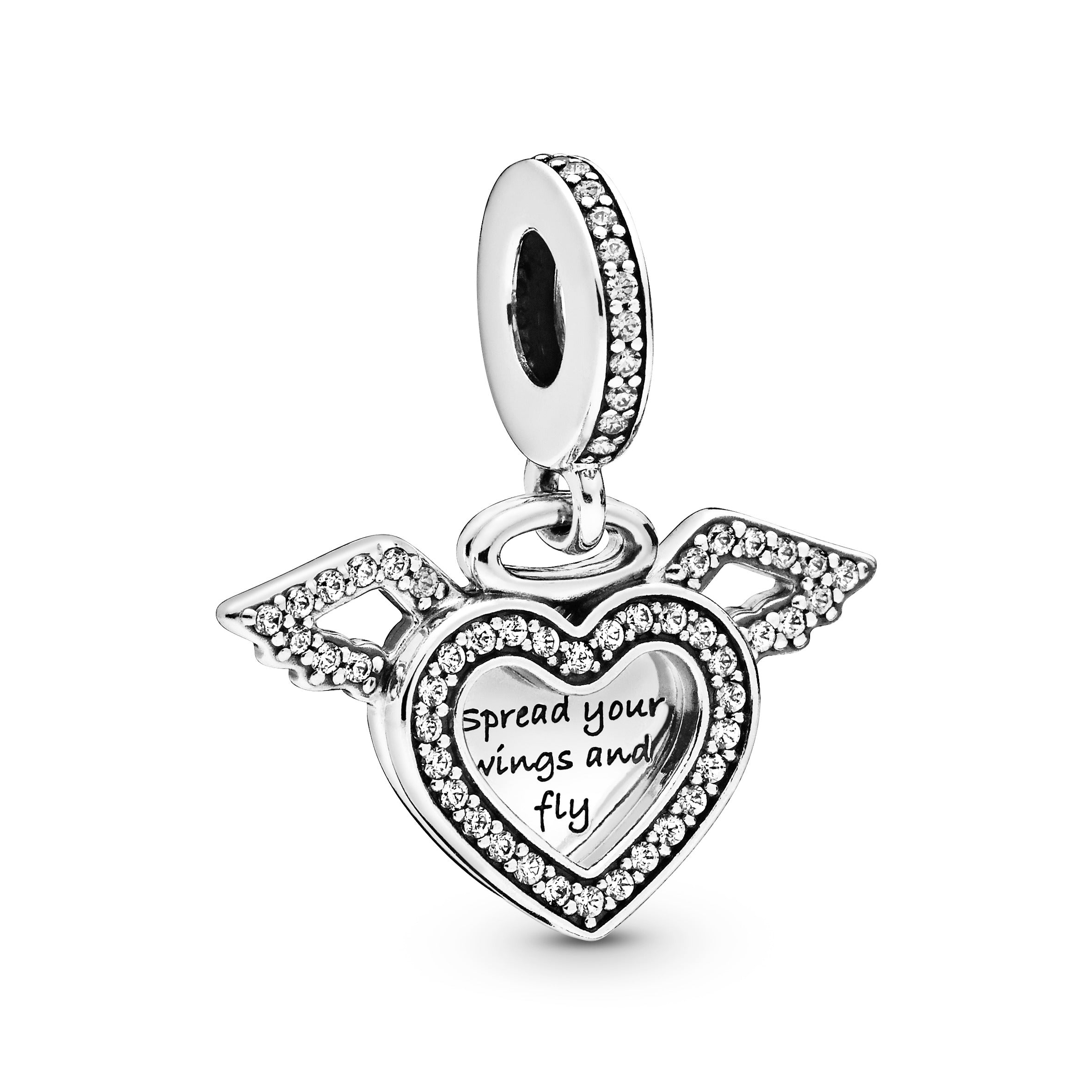 PANDORA Heart And Angel Wings Dangle Charm Cubic Zirconia Silver Charms Bracelet Charm Jewelry Gift