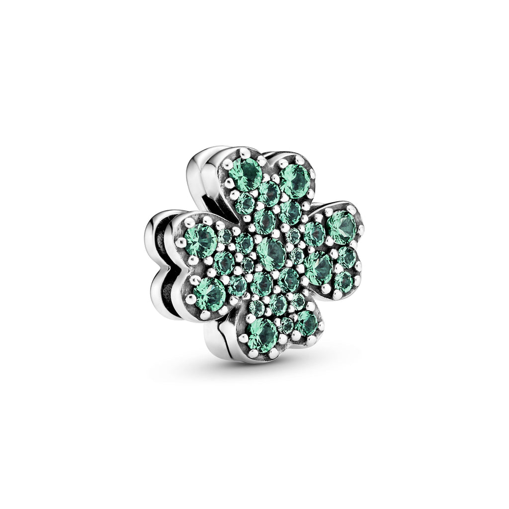 PANDORA Pavé Four-Leaf Clover Clip Charm Cubic Zirconia Green Charms Bracelet Charm Jewelry Gift