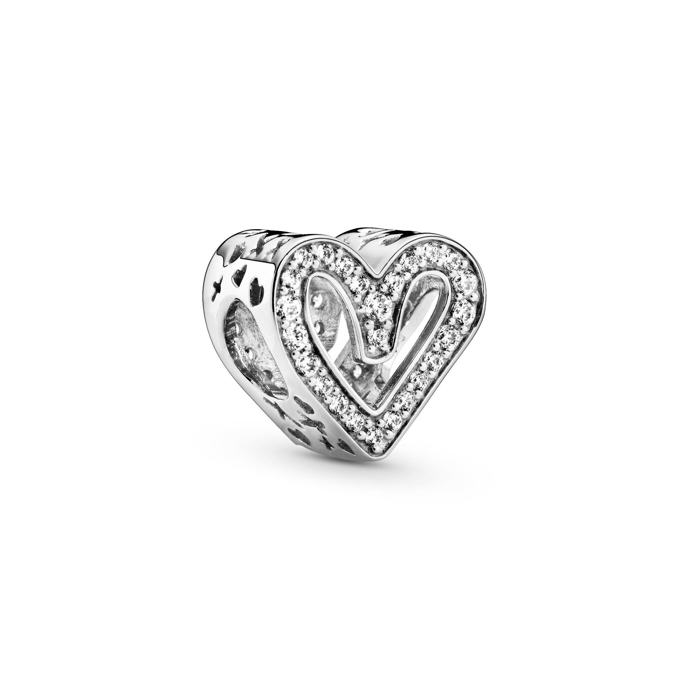 PANDORA Sparkling Freehand Heart Charm Cubic Zirconia Silver Charms Bracelet Charm Jewelry Gift