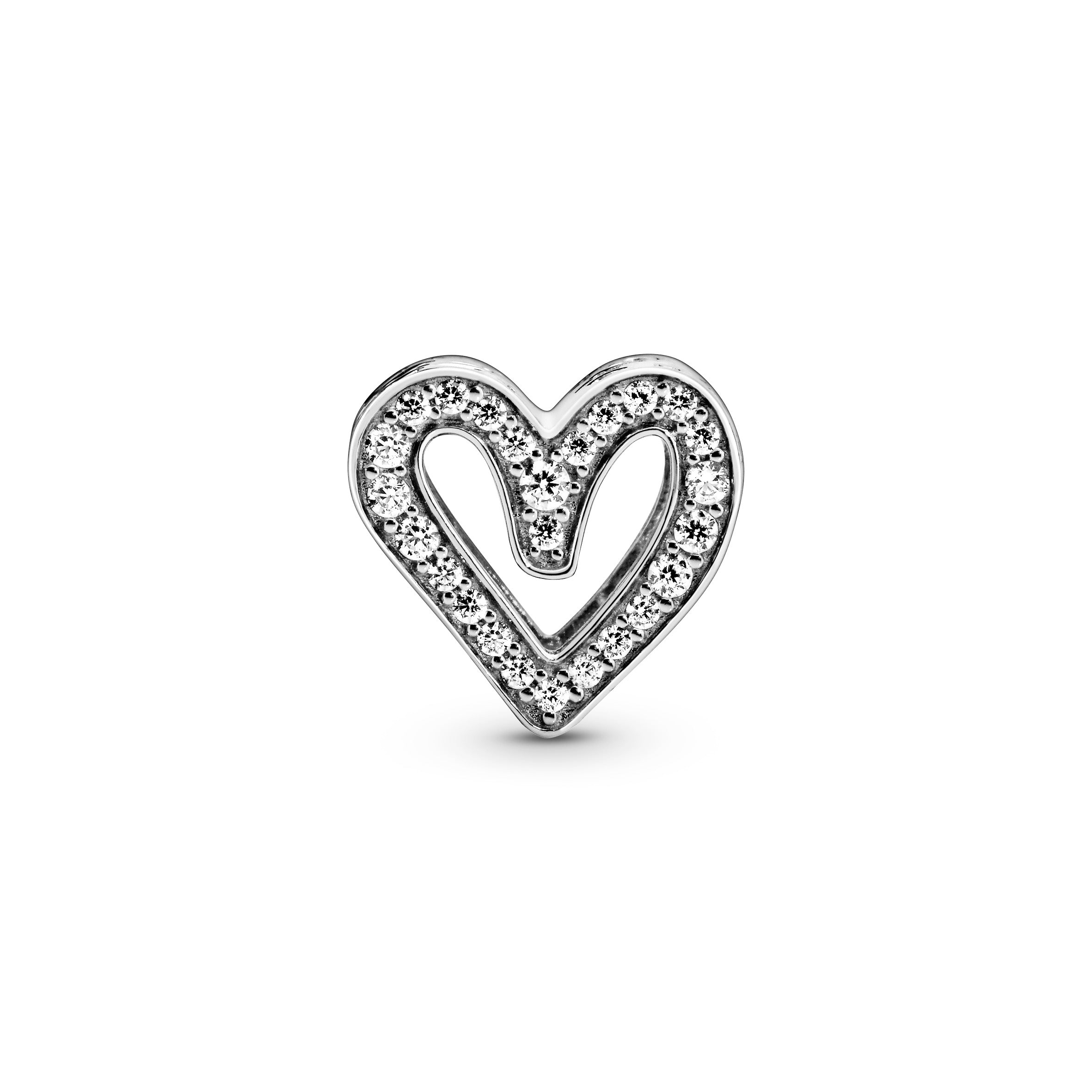 PANDORA Sparkling Freehand Heart Charm Cubic Zirconia Silver Charms Bracelet Charm Jewelry Gift