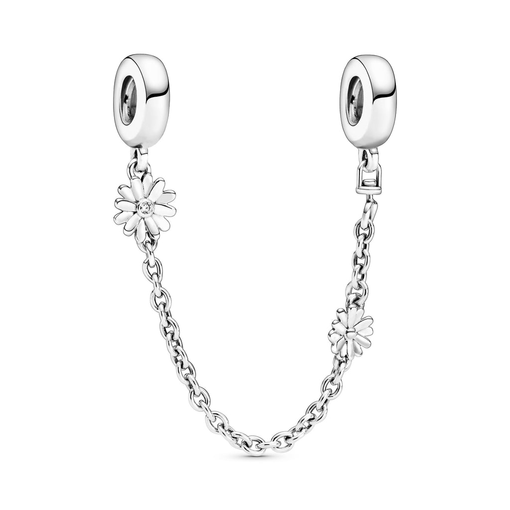 PANDORA Daisy Flower Safety Chain Charm Sterling Silver Charms Bracelet Charm Jewelry Gift