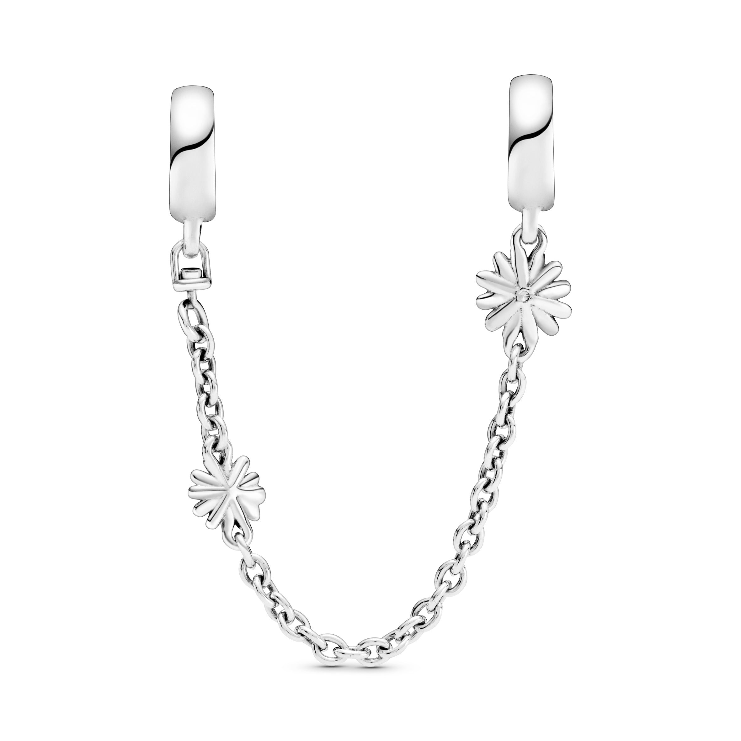 PANDORA Daisy Flower Safety Chain Charm Sterling Silver Charms Bracelet Charm Jewelry Gift