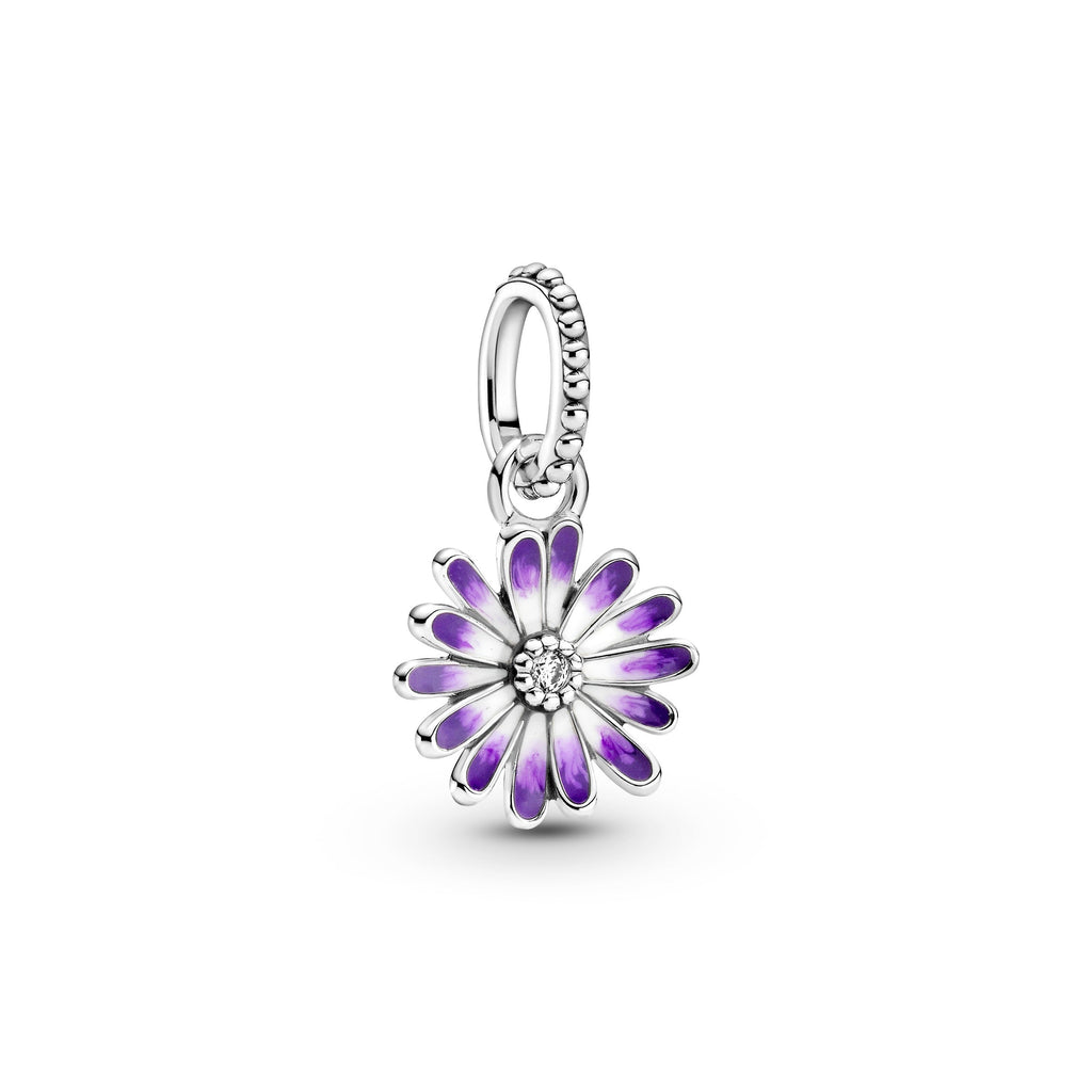 PANDORA Purple Daisy Dangle Charm Cubic Zirconia Floral Charms Bracelet Charm Jewelry Gift