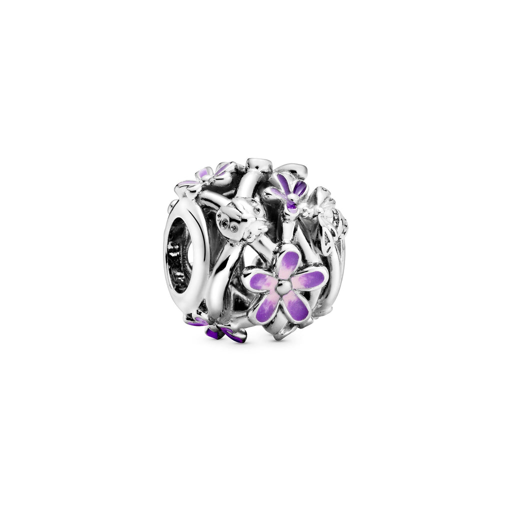 PANDORA Openwork Purple Daisy Charm Enamel Pink Floral Charms Bracelet Charm Jewelry Gift