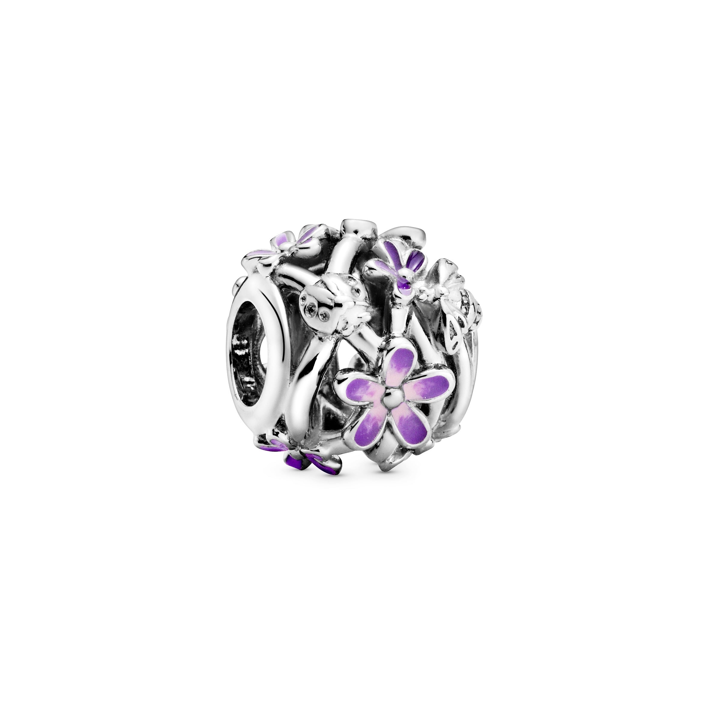 PANDORA Openwork Purple Daisy Charm Enamel Pink Floral Charms Bracelet Charm Jewelry Gift