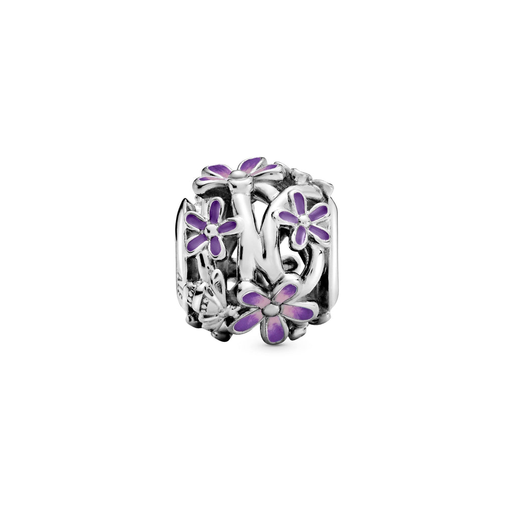 PANDORA Openwork Purple Daisy Charm Enamel Pink Floral Charms Bracelet Charm Jewelry Gift
