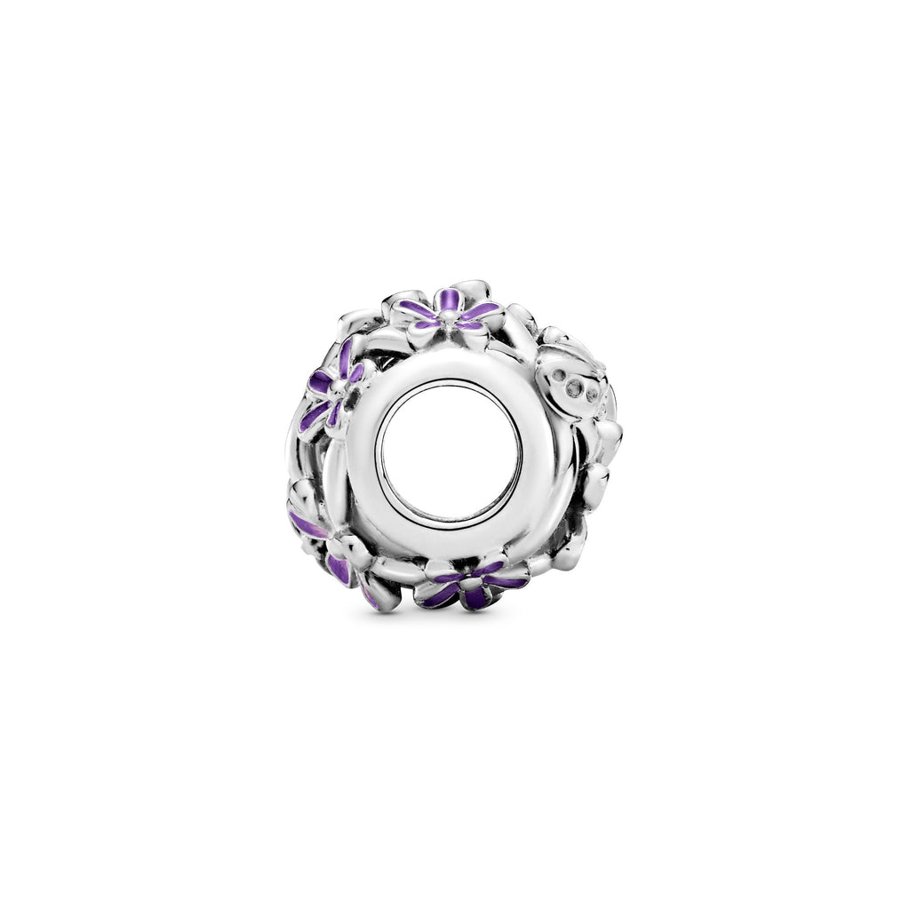 PANDORA Openwork Purple Daisy Charm Enamel Pink Floral Charms Bracelet Charm Jewelry Gift