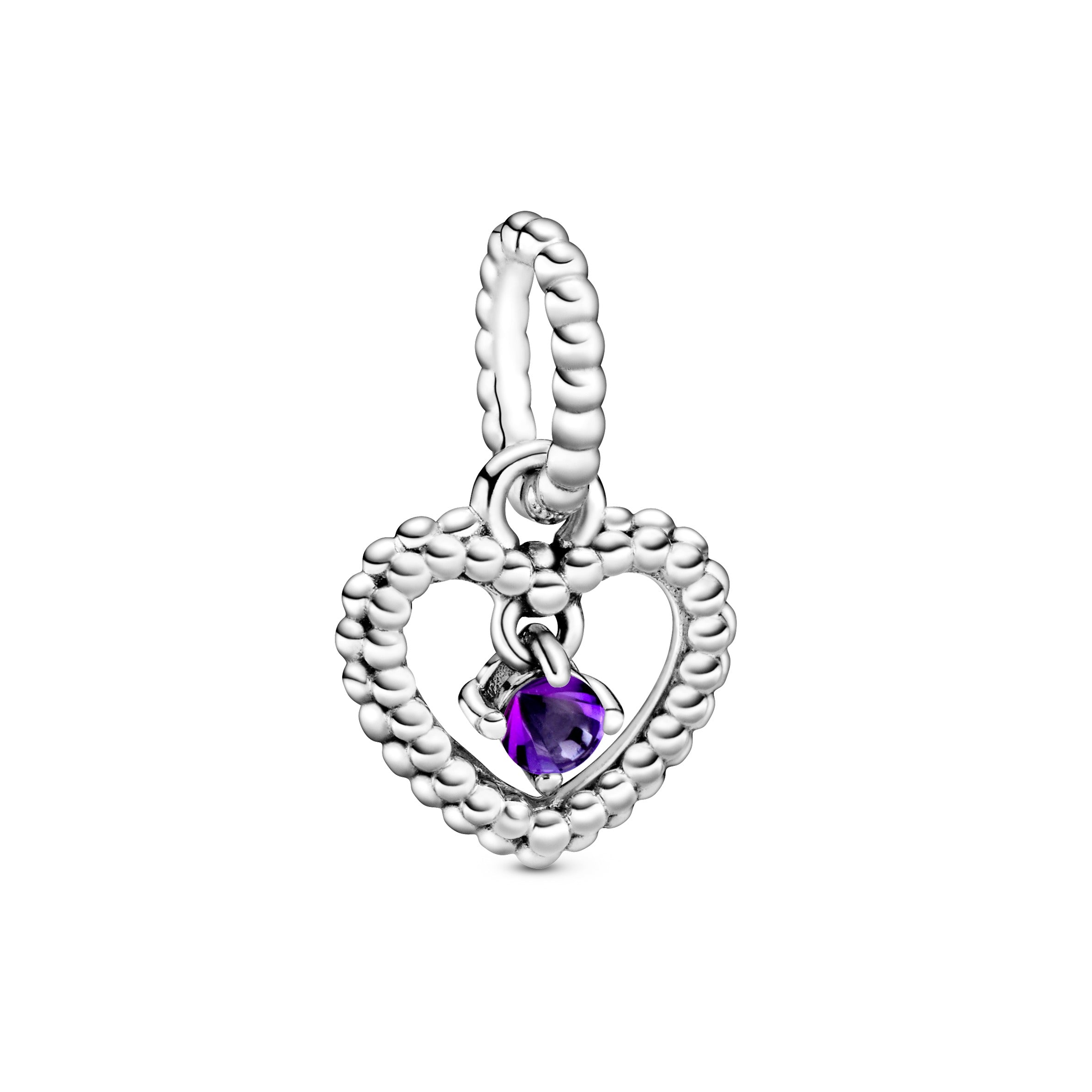 PANDORA Purple Beaded Heart Dangle Charm Cubic Zirconia Silver Charms Bracelet Charm Jewelry Gift