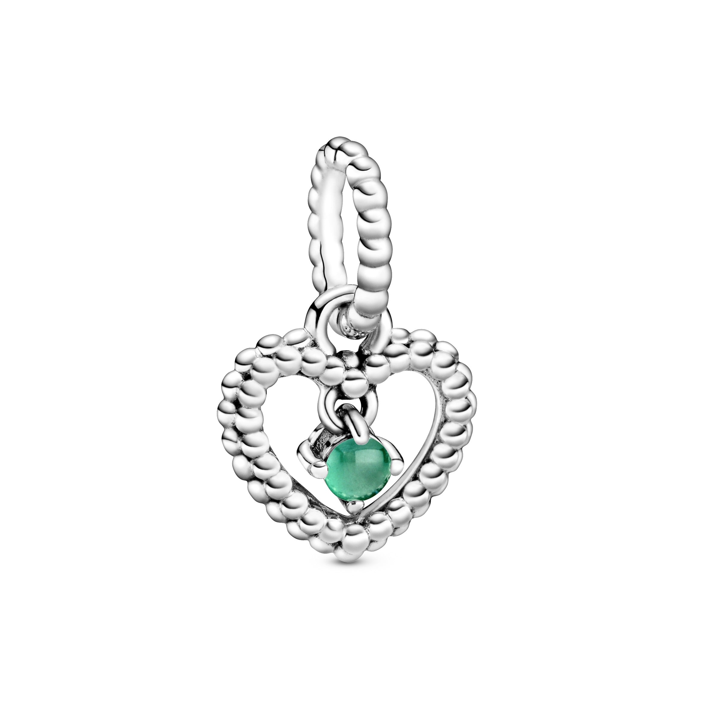 PANDORA Rainforest Green Beaded Heart Dangle Charm Sterling Silver Charms Bracelet Charm Jewelry Gift
