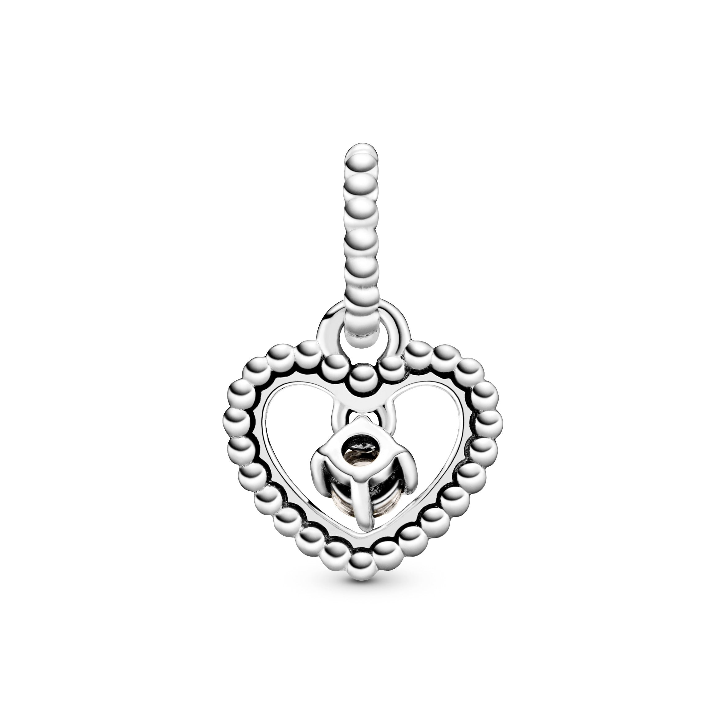 PANDORA Misty Rose Beaded Heart Dangle Charm Sterling Silver Charms Bracelet Charm Jewelry Gift