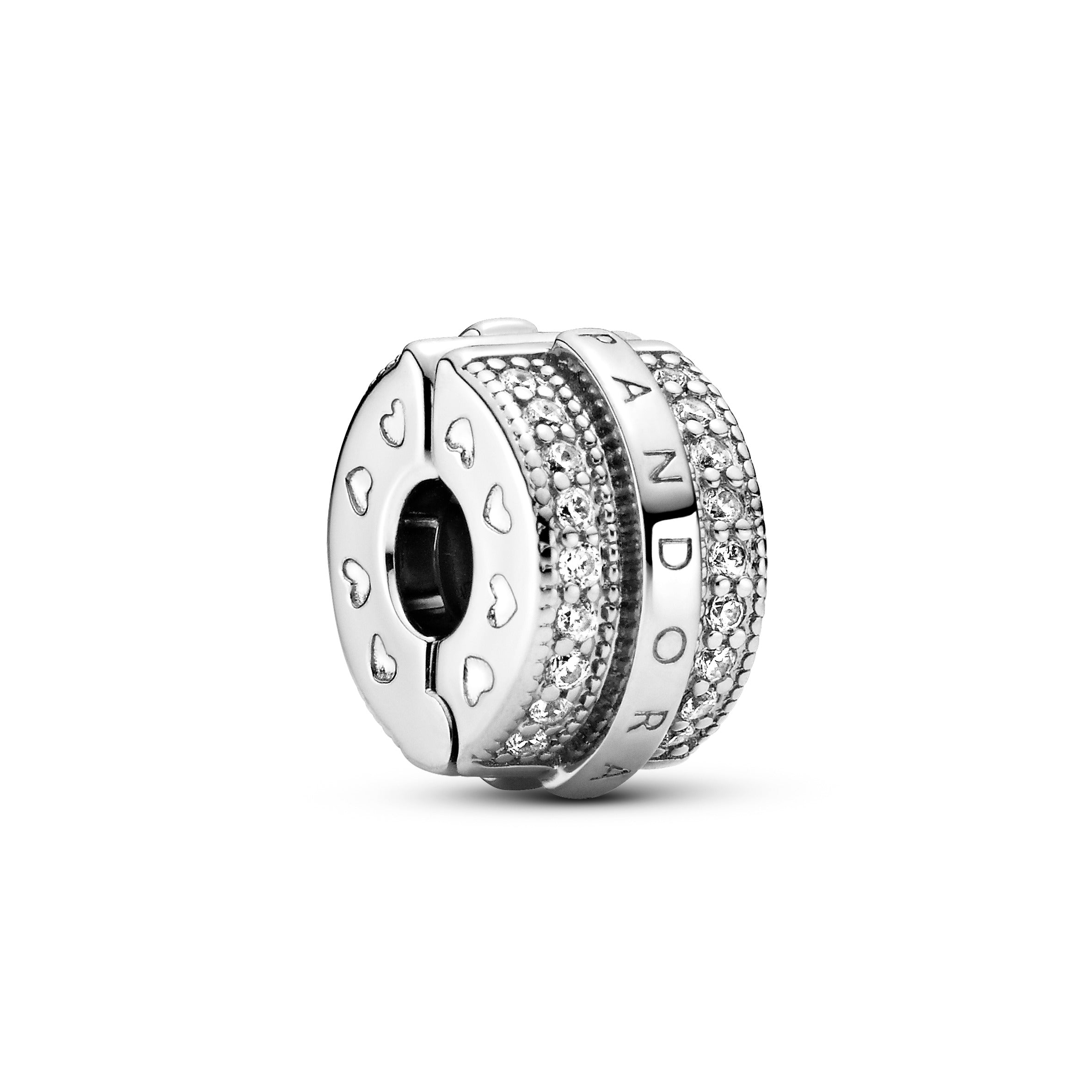 PANDORA Sparkling Pavé Lines And Logo Clip Cubic Zirconia Silver Charms Bracelet Charm Jewelry Gift