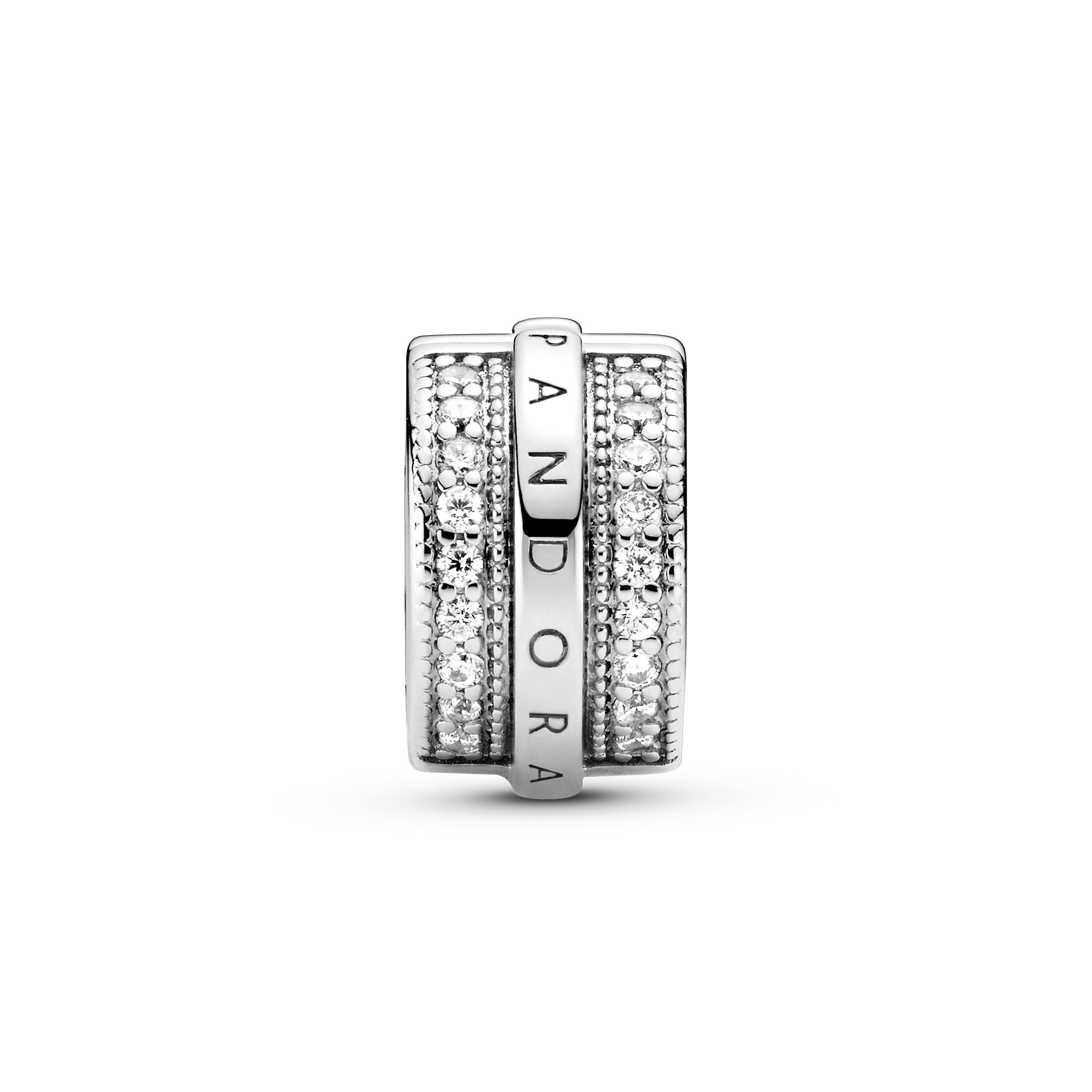 PANDORA Sparkling Pavé Lines And Logo Clip Cubic Zirconia Silver Charms Bracelet Charm Jewelry Gift