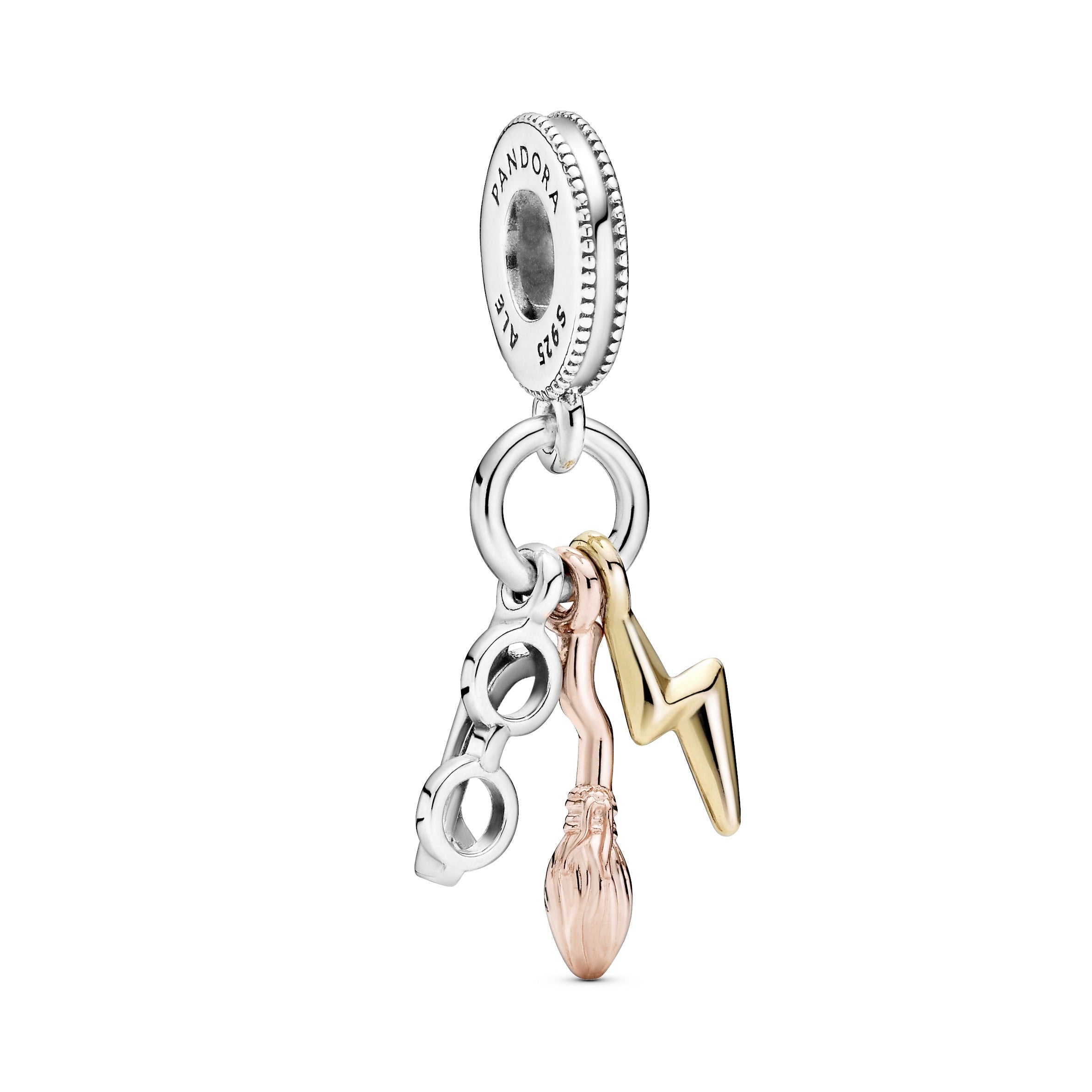PANDORA Harry Potter Glasses Nimbus 2000 And Lightning Bolt Dangle Charm 14K Gold Plated Unique Metal Blend Charms Bracelet Charm Jewelry Gift