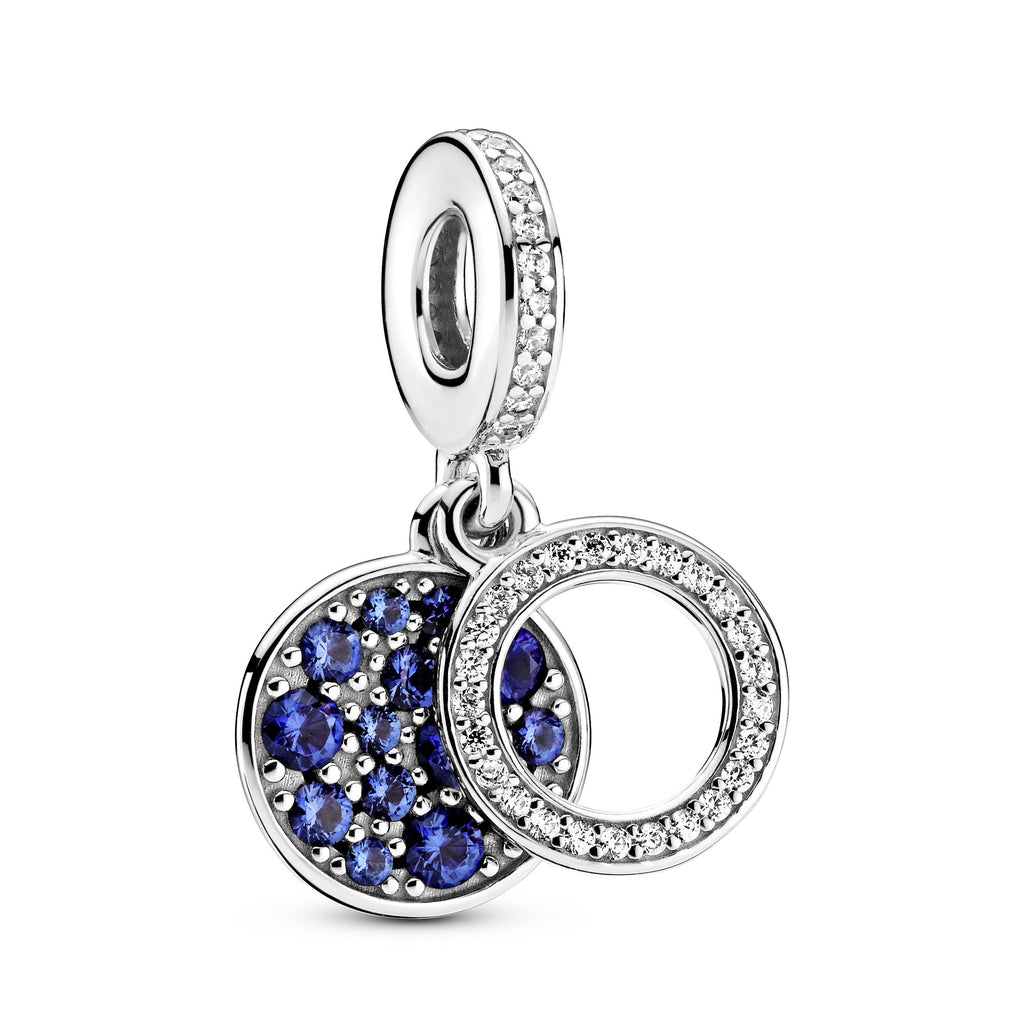 PANDORA Sparkling Blue Disc Double Dangle Charm Cubic Zirconia Charms Bracelet Charm Jewelry Gift