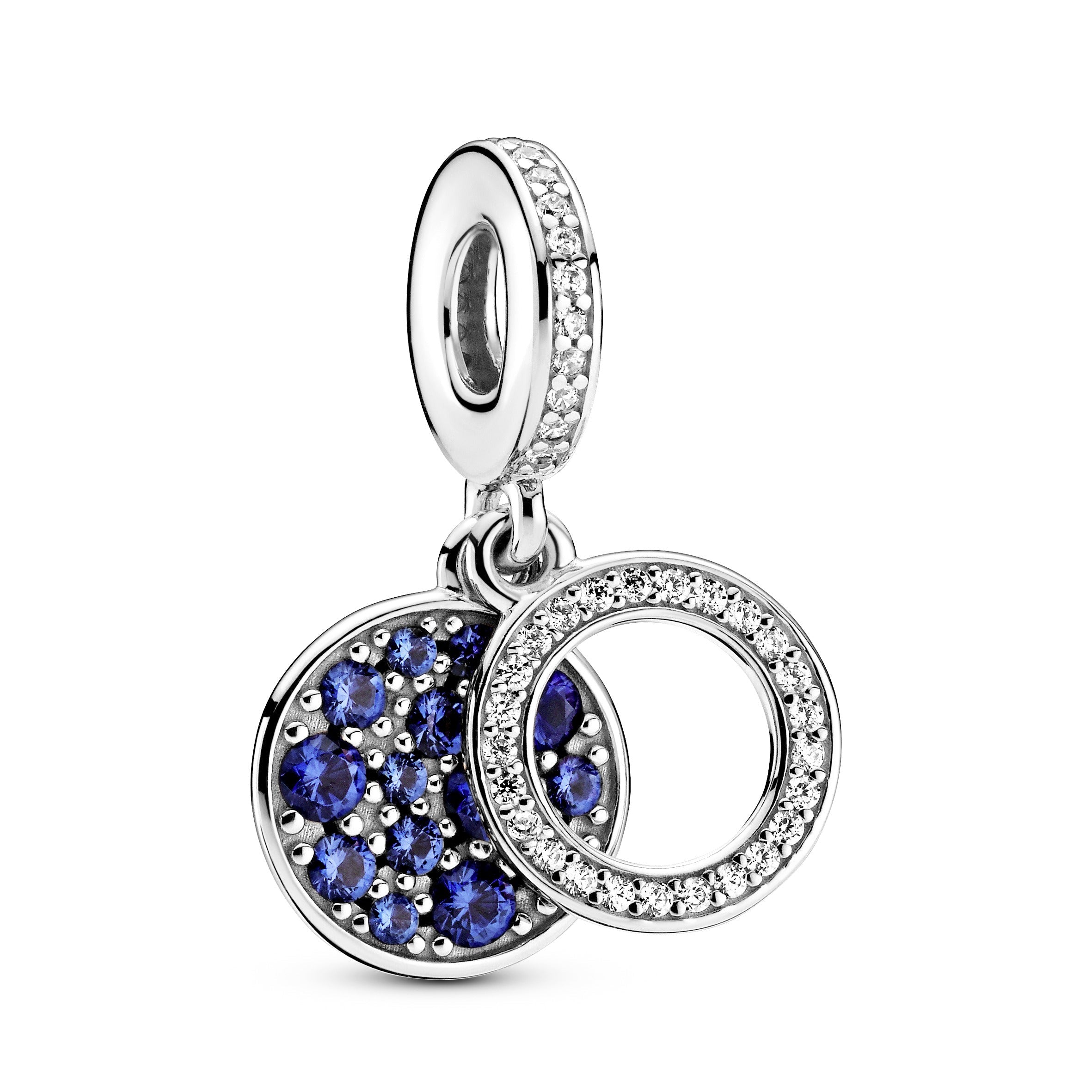 PANDORA Sparkling Blue Disc Double Dangle Charm Cubic Zirconia Charms Bracelet Charm Jewelry Gift