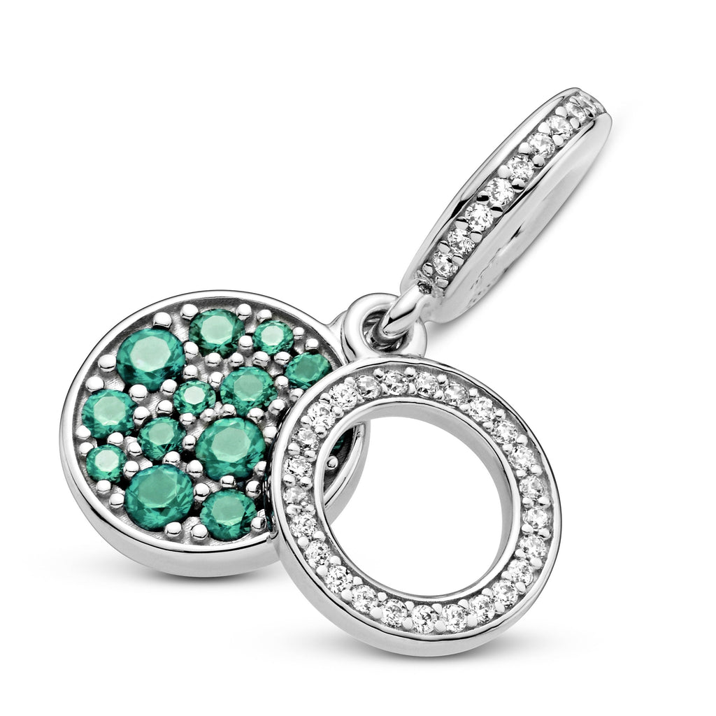PANDORA Sparkling Green Disc Double Dangle Charm Silver Charms Bracelet Charm Jewelry Gift