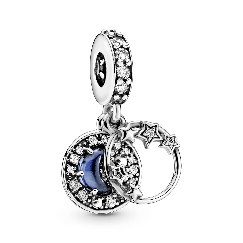 PANDORA Blue Night Sky Crescent Moon And Stars Dangle Charm Cubic Zirconia Nature Charms Bracelet Charm Jewelry Gift