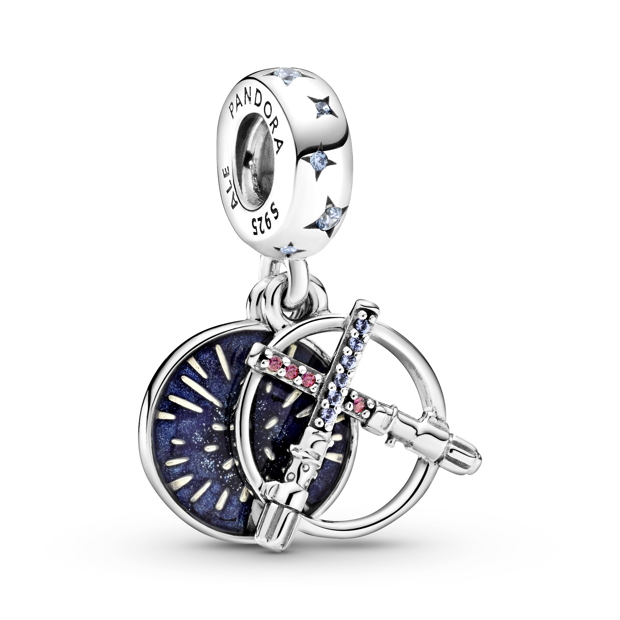 PANDORA Star Wars Lightsaber Double Dangle Charm Cubic Zirconia Blue Charms Bracelet Charm Jewelry Gift
