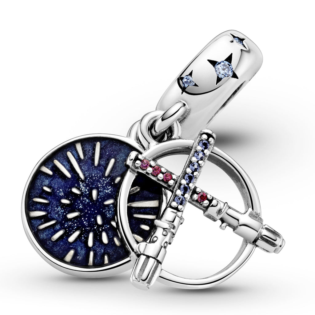 PANDORA Star Wars Lightsaber Double Dangle Charm Cubic Zirconia Blue Charms Bracelet Charm Jewelry Gift