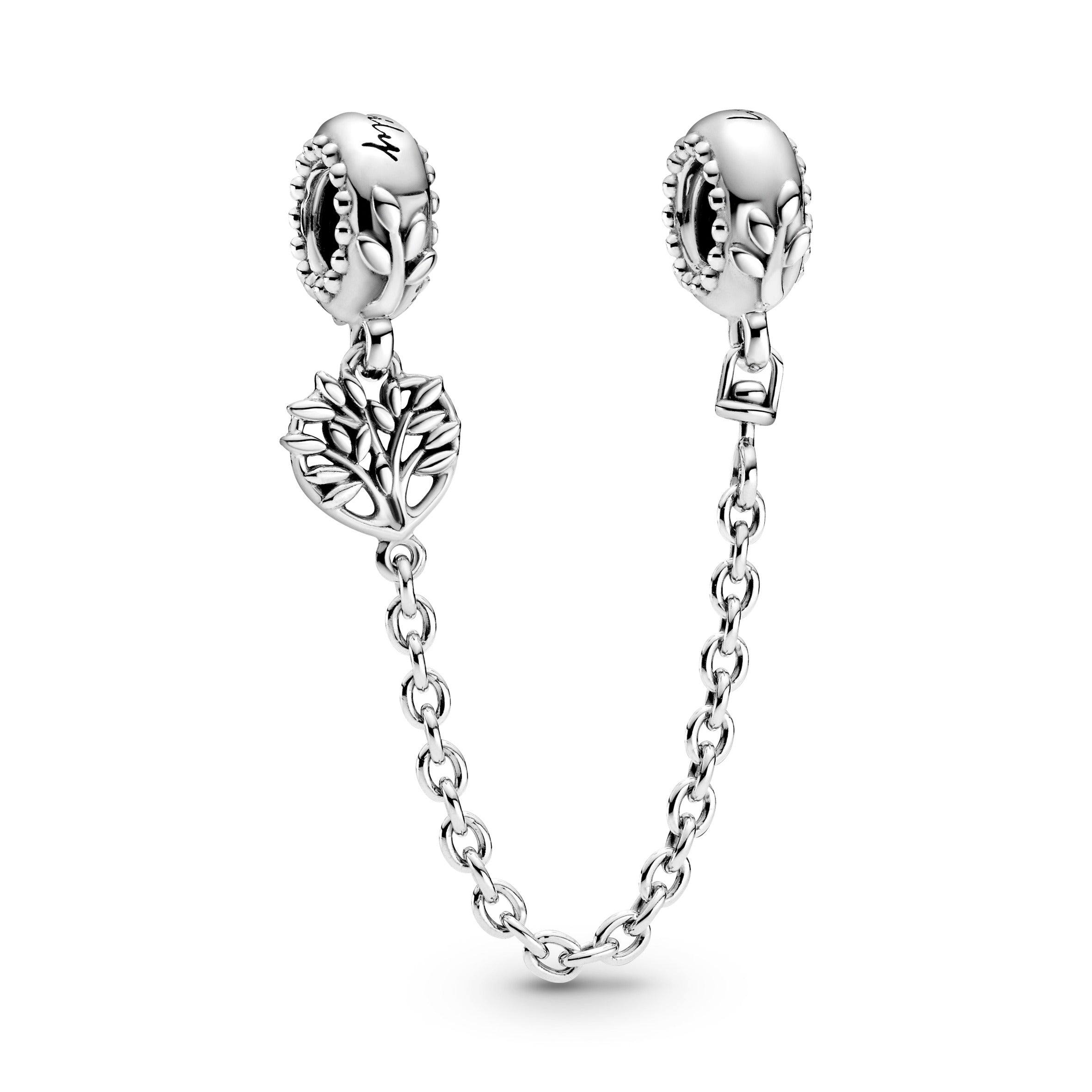 PANDORA Heart Family Tree Safety Chain Charm Sterling Silver Charms Bracelet Charm Jewelry Gift