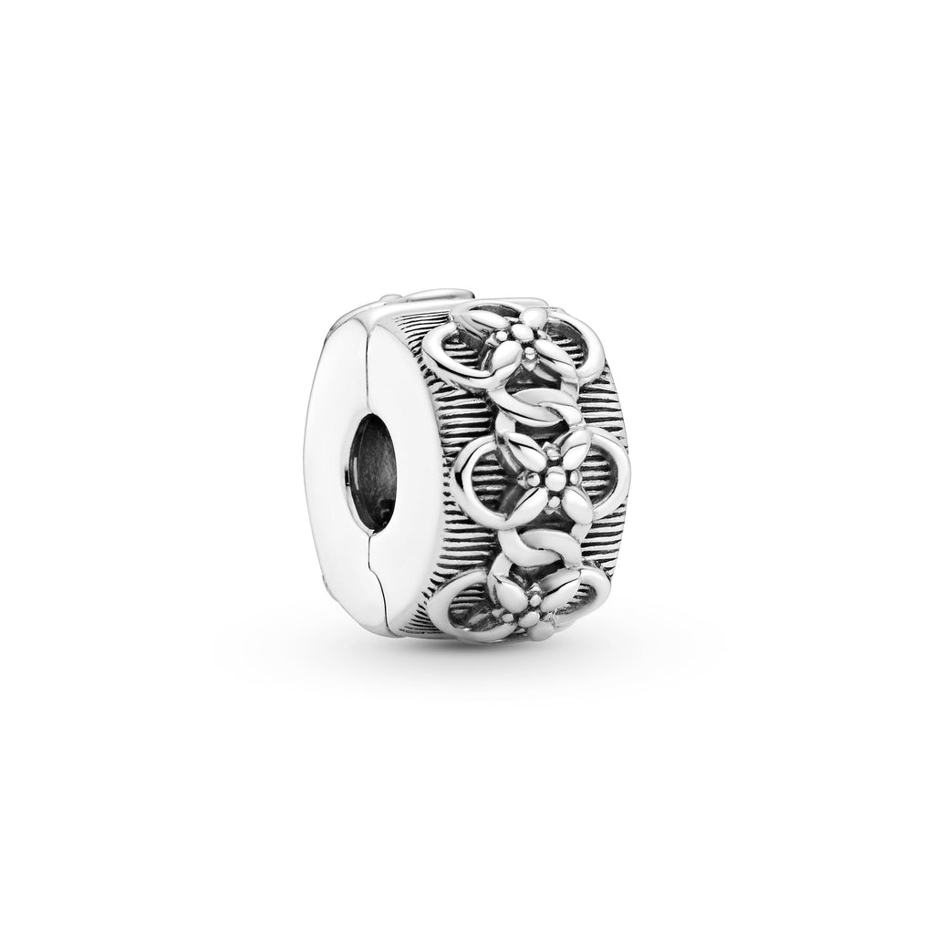 PANDORA Flower Pattern Clip Charm Sterling Silver Floral Charms Bracelet Charm Jewelry Gift