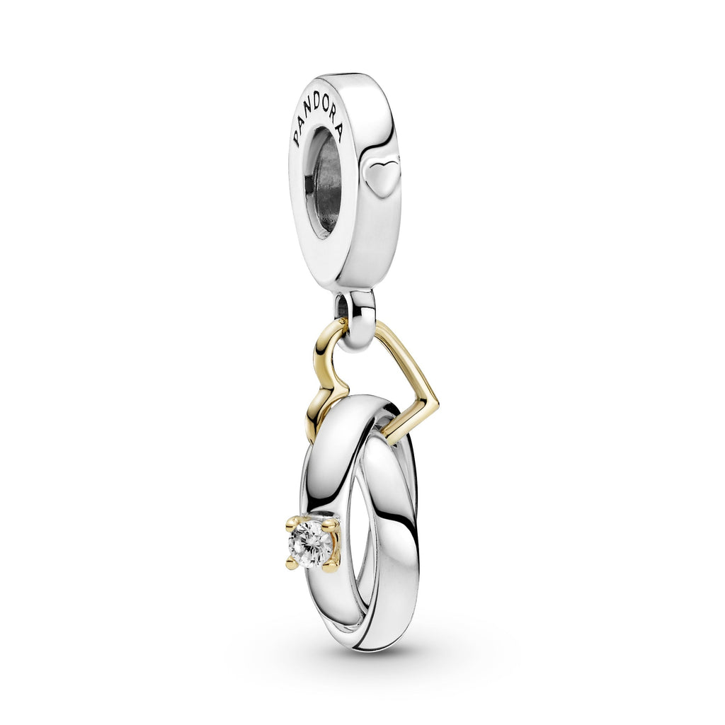 PANDORA Two-tone Wedding Rings Dangle Charm 14K Gold Love Charms Bracelet Charm Jewelry Gift