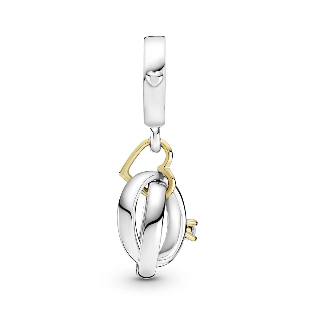 PANDORA Two-tone Wedding Rings Dangle Charm 14K Gold Love Charms Bracelet Charm Jewelry Gift