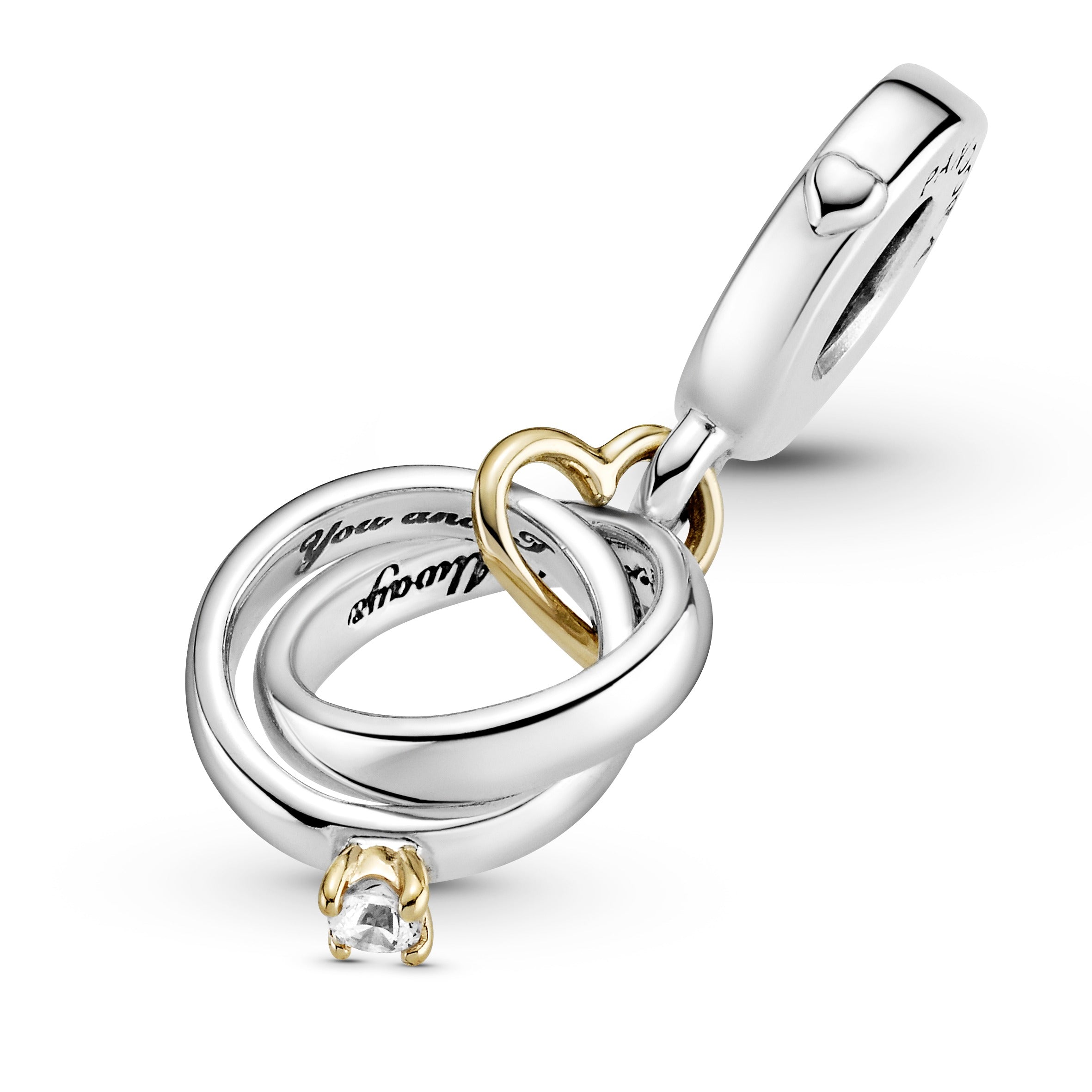 PANDORA Two-tone Wedding Rings Dangle Charm 14K Gold Love Charms Bracelet Charm Jewelry Gift