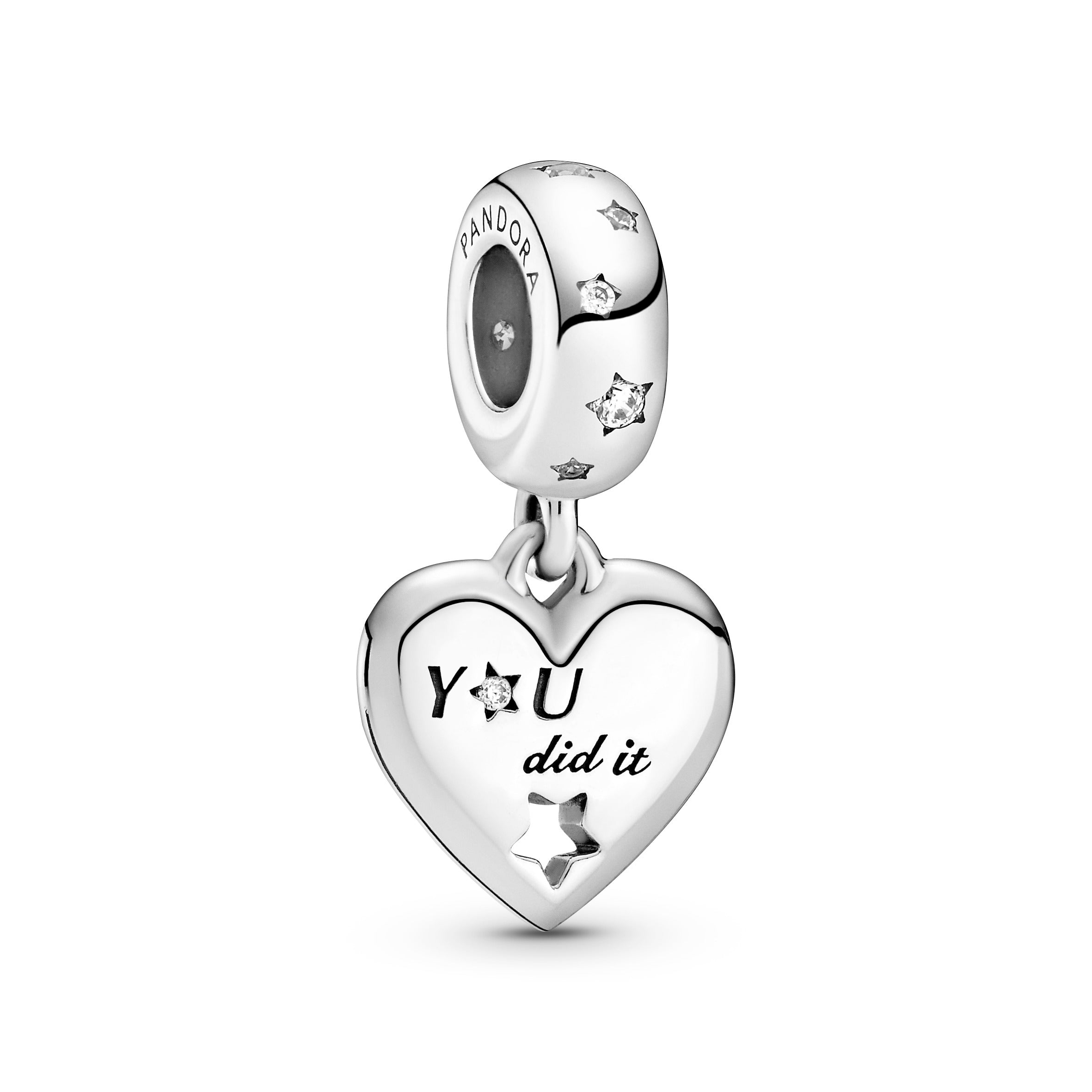 PANDORA Congratulations Heart And Stars Dangle Charm Cubic Zirconia Silver Charms Bracelet Charm Jewelry Gift