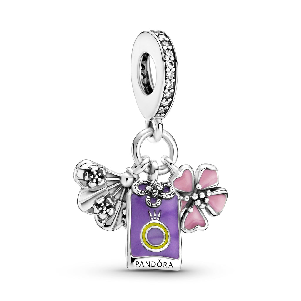 PANDORA Japanese Sakura Omamori And Fan Dangle Charm Cubic Zirconia Multi-colour Travel Charms Bracelet Charm Jewelry Gift