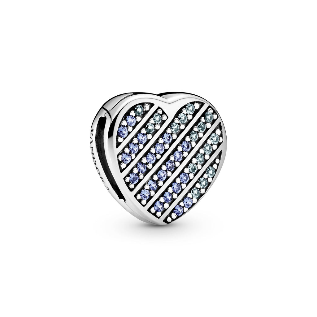 PANDORA Reflexions Blue Pavé Heart Clip Charm Cubic Zirconia Love Charms Bracelet Charm Jewelry Gift