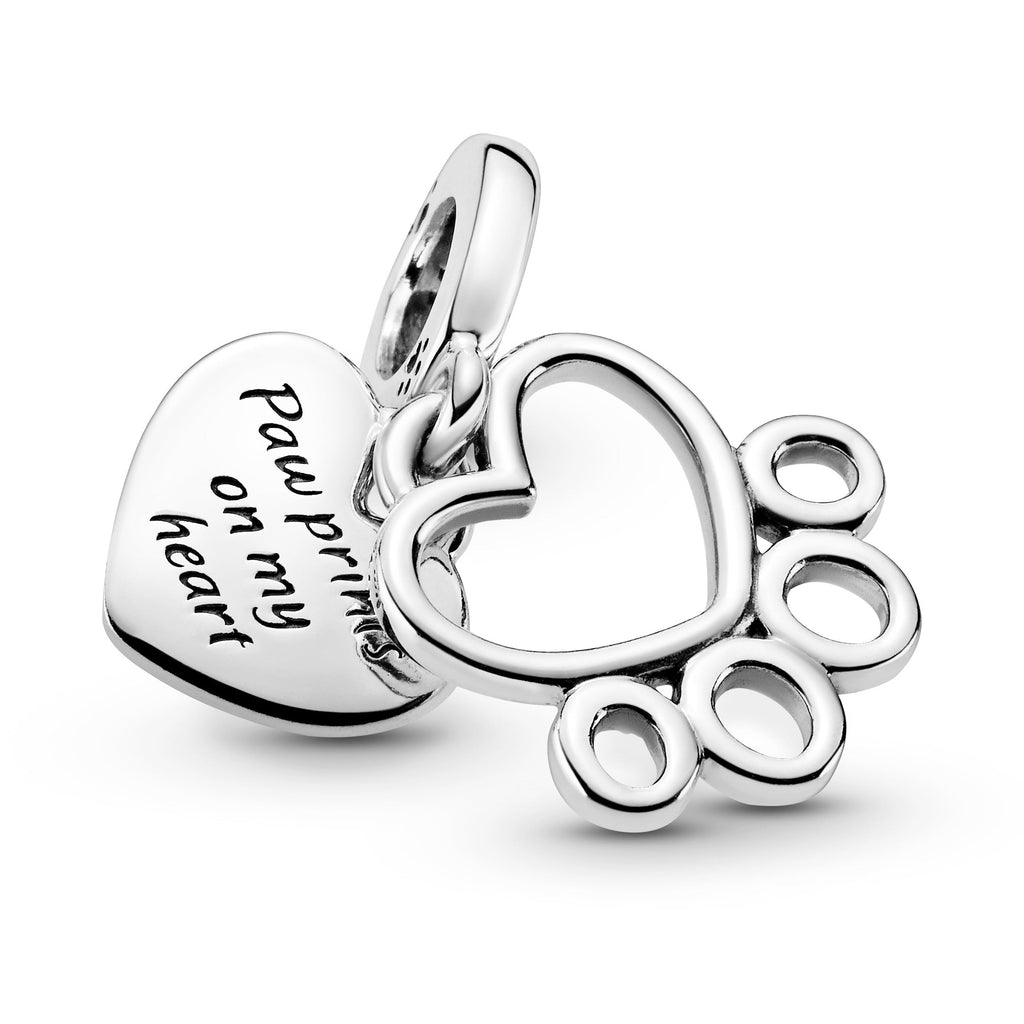 PANDORA Hearts And Paw Print Dangle Charm Sterling Silver Animals Charms Bracelet Charm Jewelry Gift