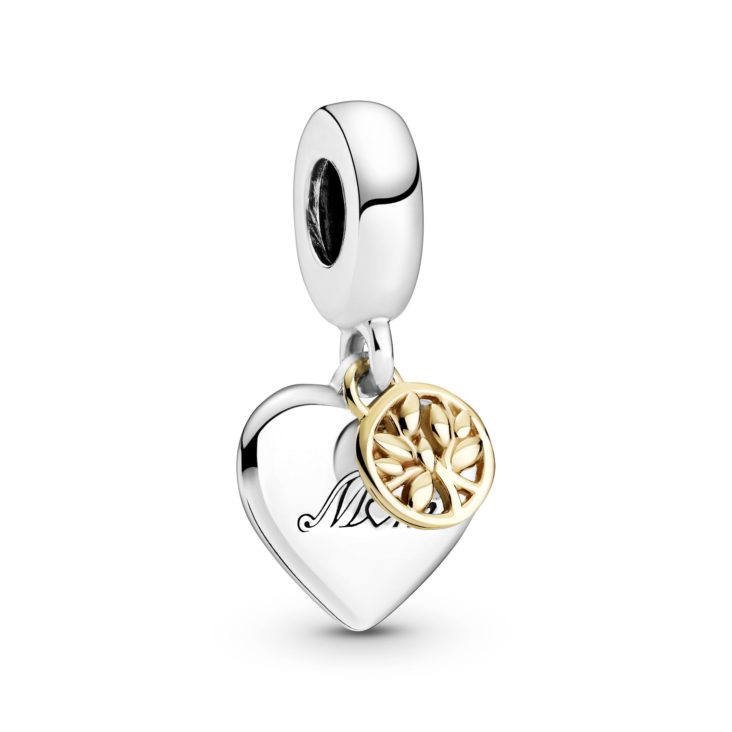 PANDORA Two-tone Family Tree And Heart Dangle Charm 14K Gold Family And Friends Charms Bracelet Charm Jewelry Gift