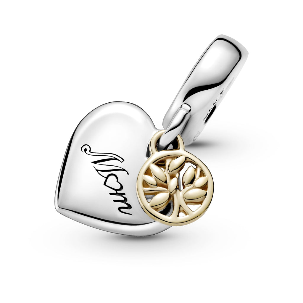 PANDORA Two-tone Family Tree And Heart Dangle Charm 14K Gold Family And Friends Charms Bracelet Charm Jewelry Gift
