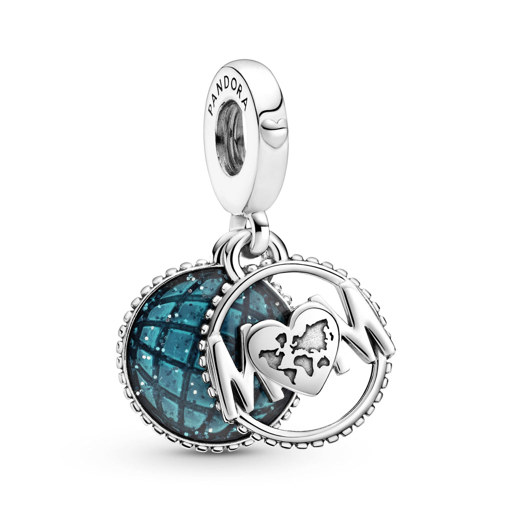 PANDORA Glitter Globe Mum Dangle Charm Enamel Blue Family And Friends Charms Bracelet Charm Jewelry Gift