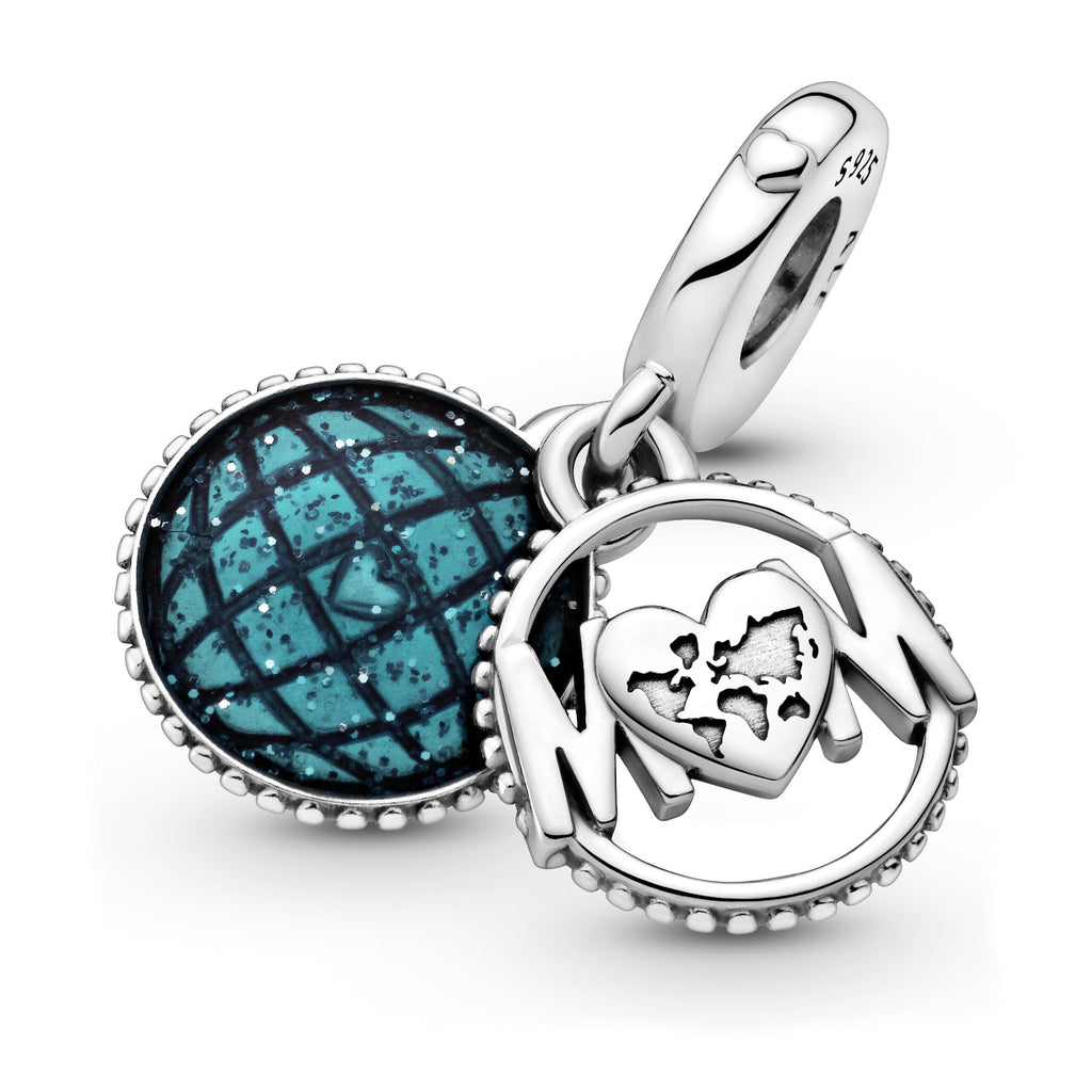 PANDORA Glitter Globe Mum Dangle Charm Enamel Blue Family And Friends Charms Bracelet Charm Jewelry Gift