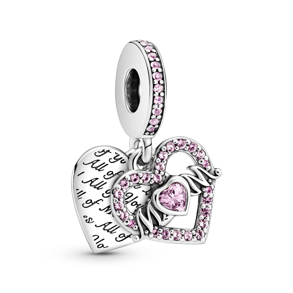 PANDORA Heart And Mum Dangle Charm Crystals Pink Family And Friends Charms Bracelet Charm Jewelry Gift