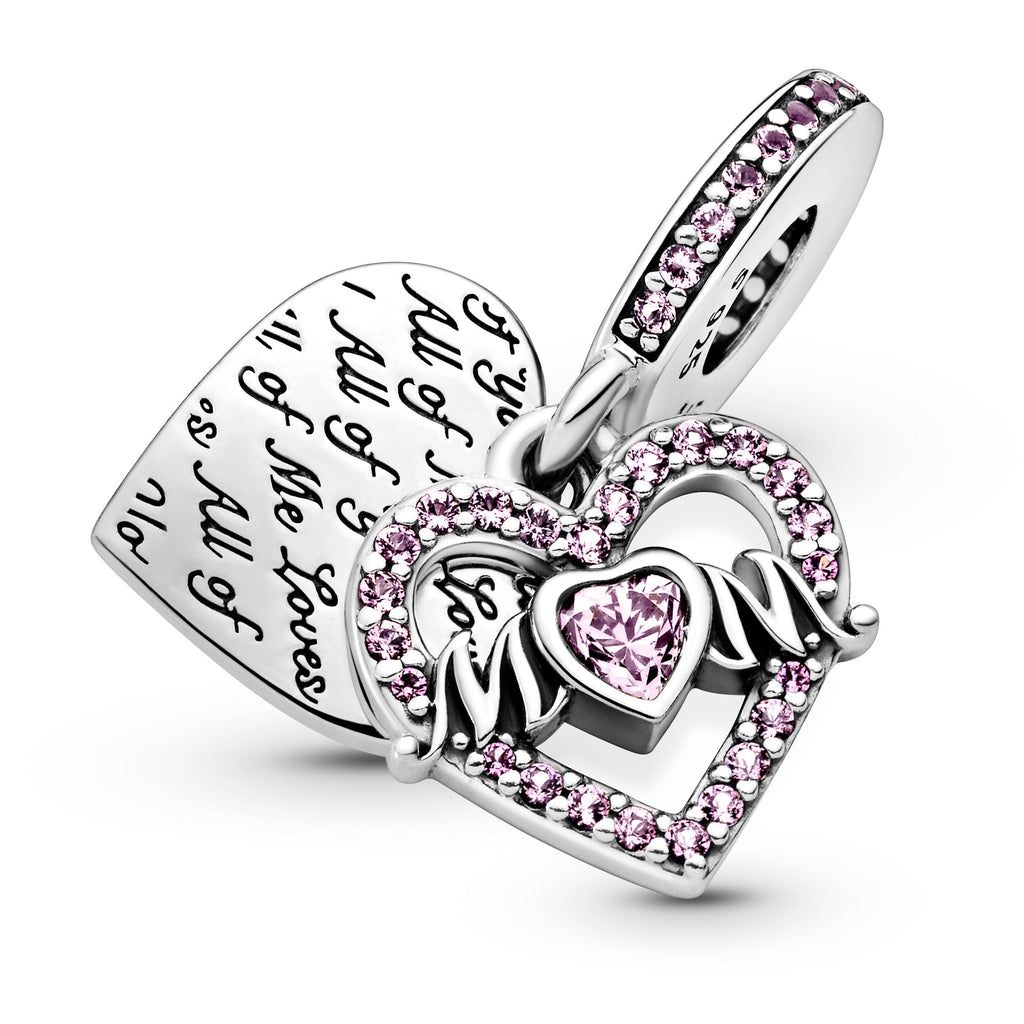 PANDORA Heart And Mum Dangle Charm Crystals Pink Family And Friends Charms Bracelet Charm Jewelry Gift