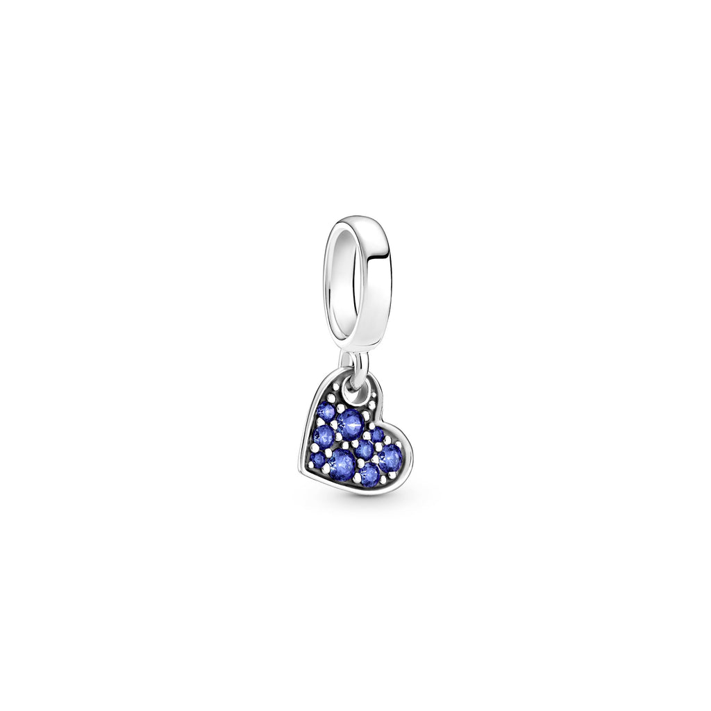 PANDORA Stellar Blue Pavé Tilted Heart Dangle Charm Crystals Charms Bracelet Charm Jewelry Gift