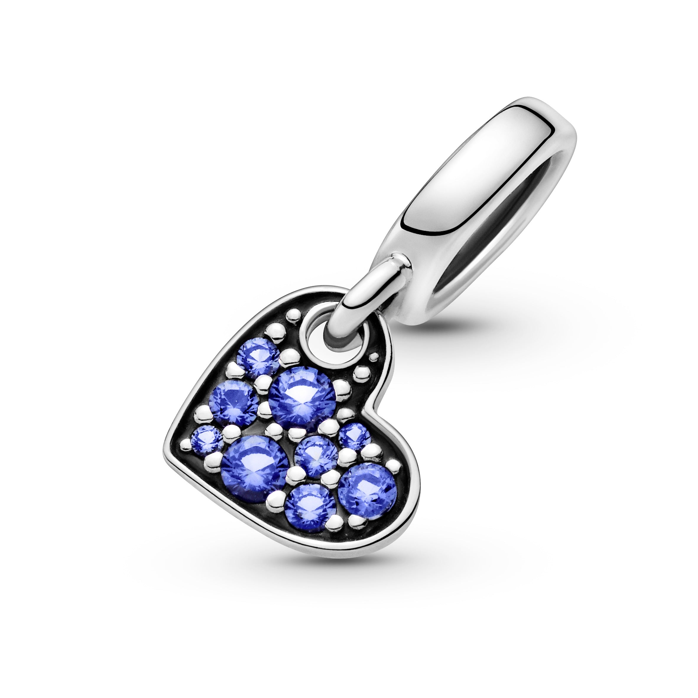 PANDORA Stellar Blue Pavé Tilted Heart Dangle Charm Crystals Charms Bracelet Charm Jewelry Gift