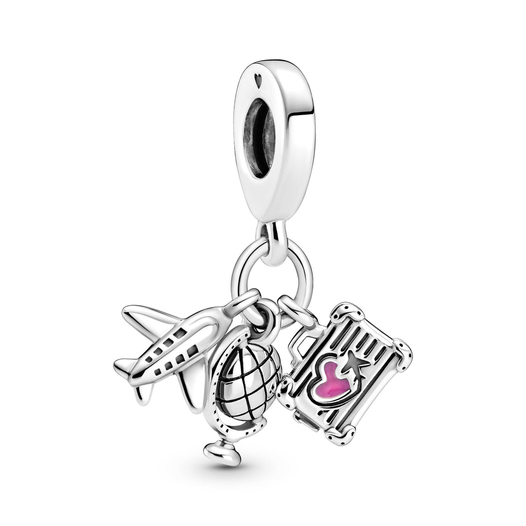 PANDORA Airplane Globe And Suitcase Dangle Charm Enamel Travel Charms Bracelet Charm Jewelry Gift