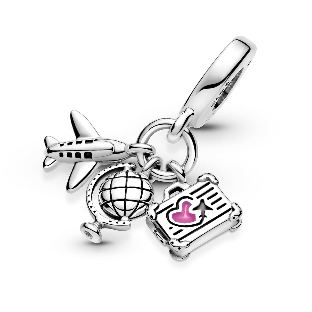 PANDORA Airplane Globe And Suitcase Dangle Charm Enamel Travel Charms Bracelet Charm Jewelry Gift