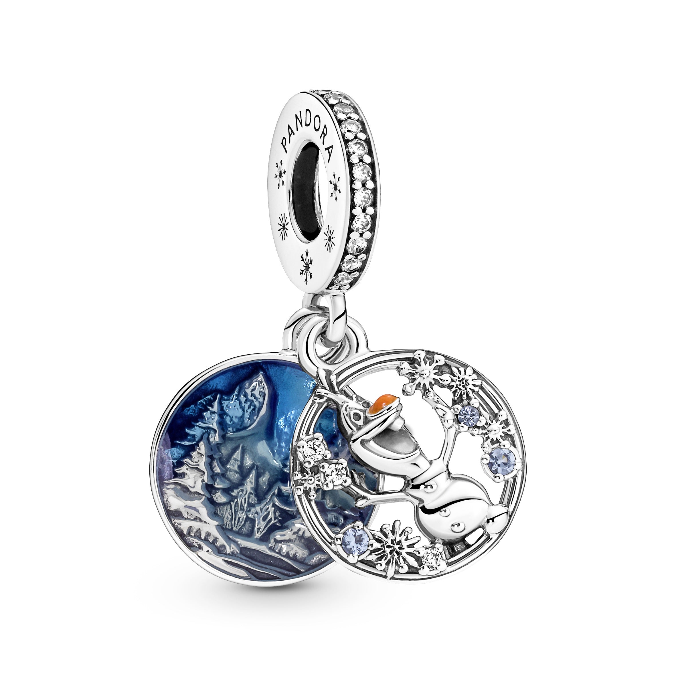 PANDORA Disney Frozen Snow Olaf Double Dangle Charm Enamel Charms Bracelet Charm Jewelry Gift