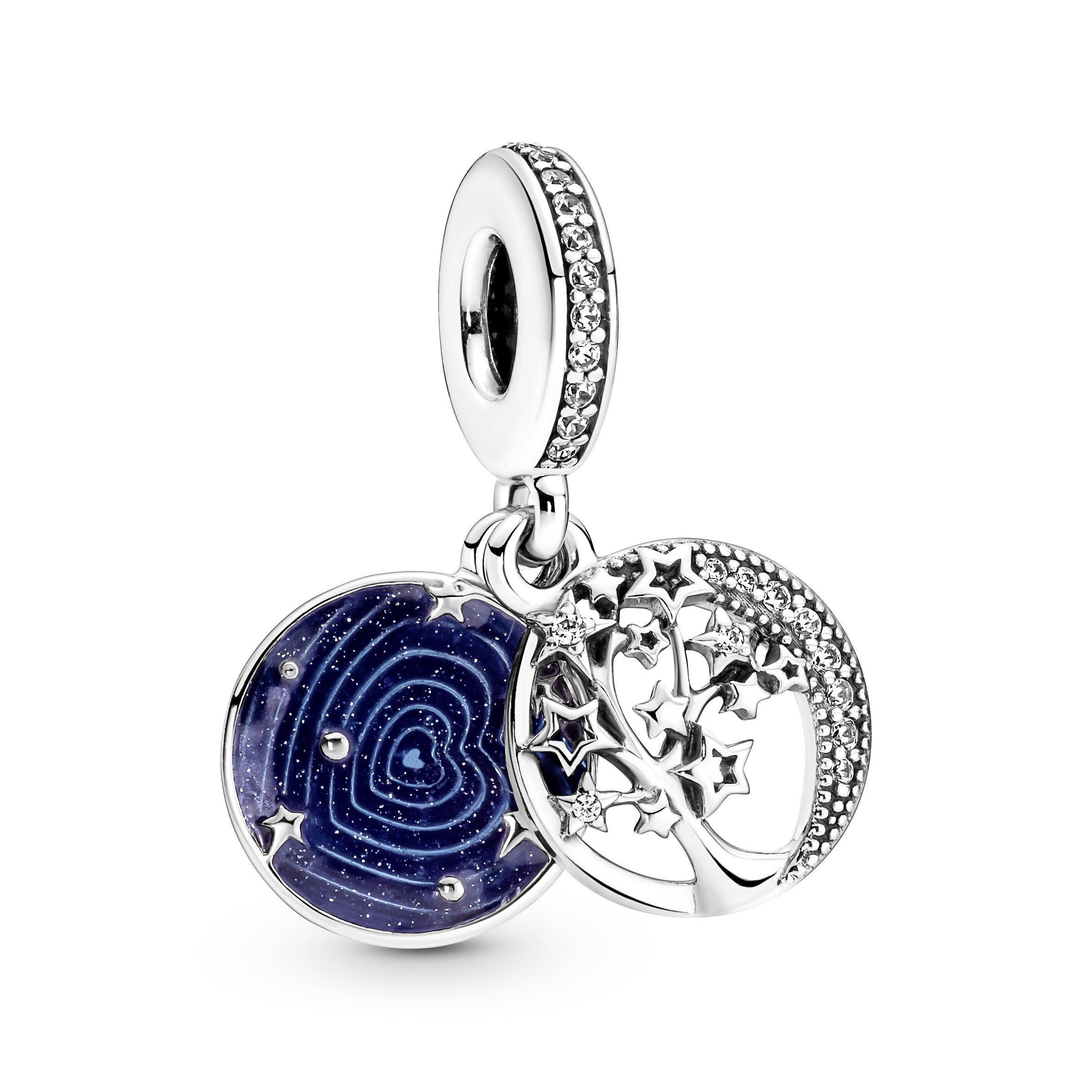 PANDORA Double Dangle Tree And Galaxy Moon Charm Sterling Silver Blue Nature Charms Bracelet Charm Jewelry Gift