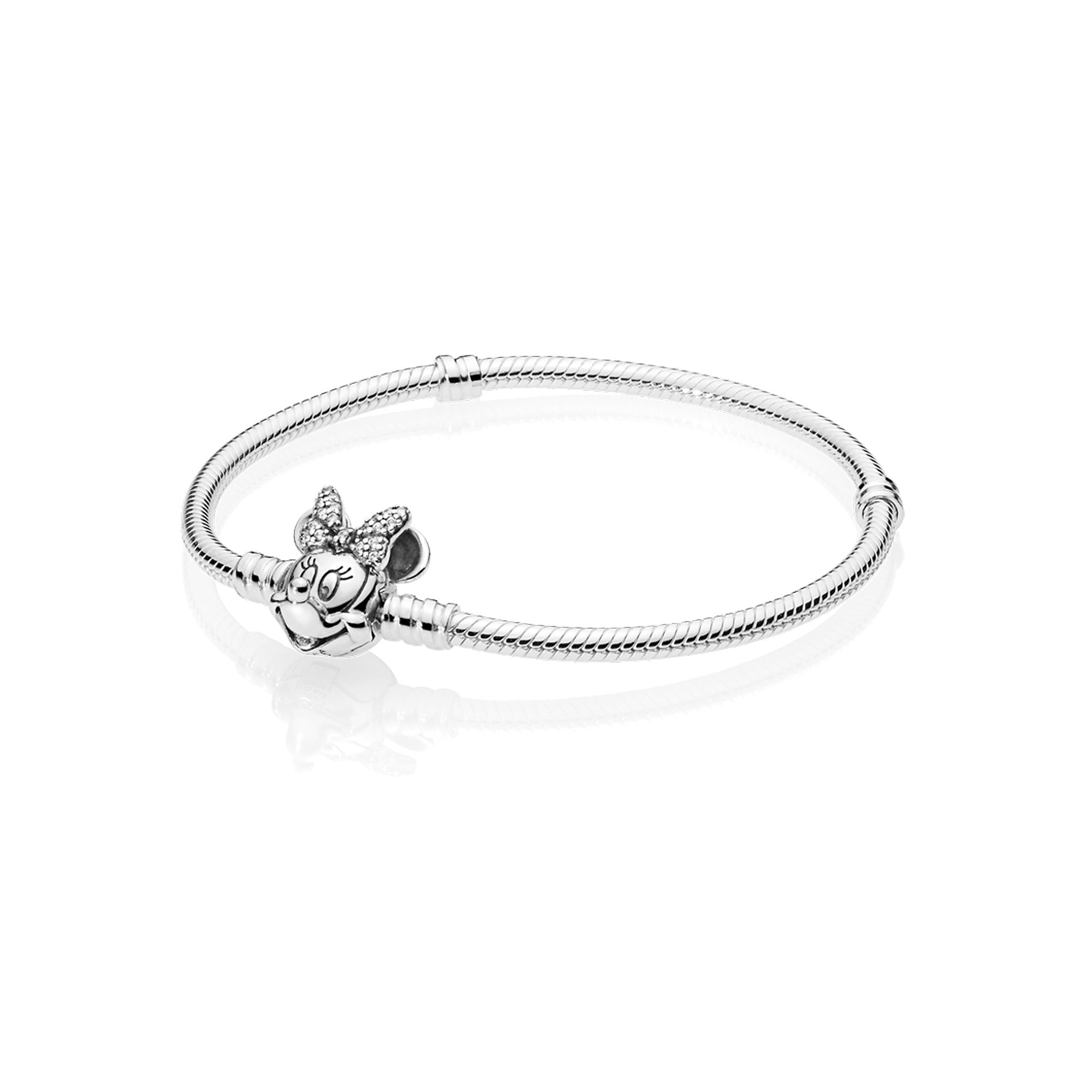Disney PANDORA Moments Pavé Minnie Mouse Clasp Snake Chain Bracelet Cubic Zirconia Silver Disney X PANDORA Bracelets Jewelry Gift