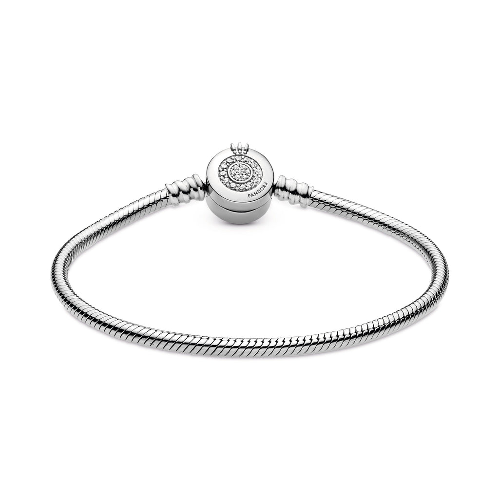 PANDORA Moments Sparkling Crown O Snake Chain Bracelet Cubic Zirconia Silver Bracelets Jewelry Gift
