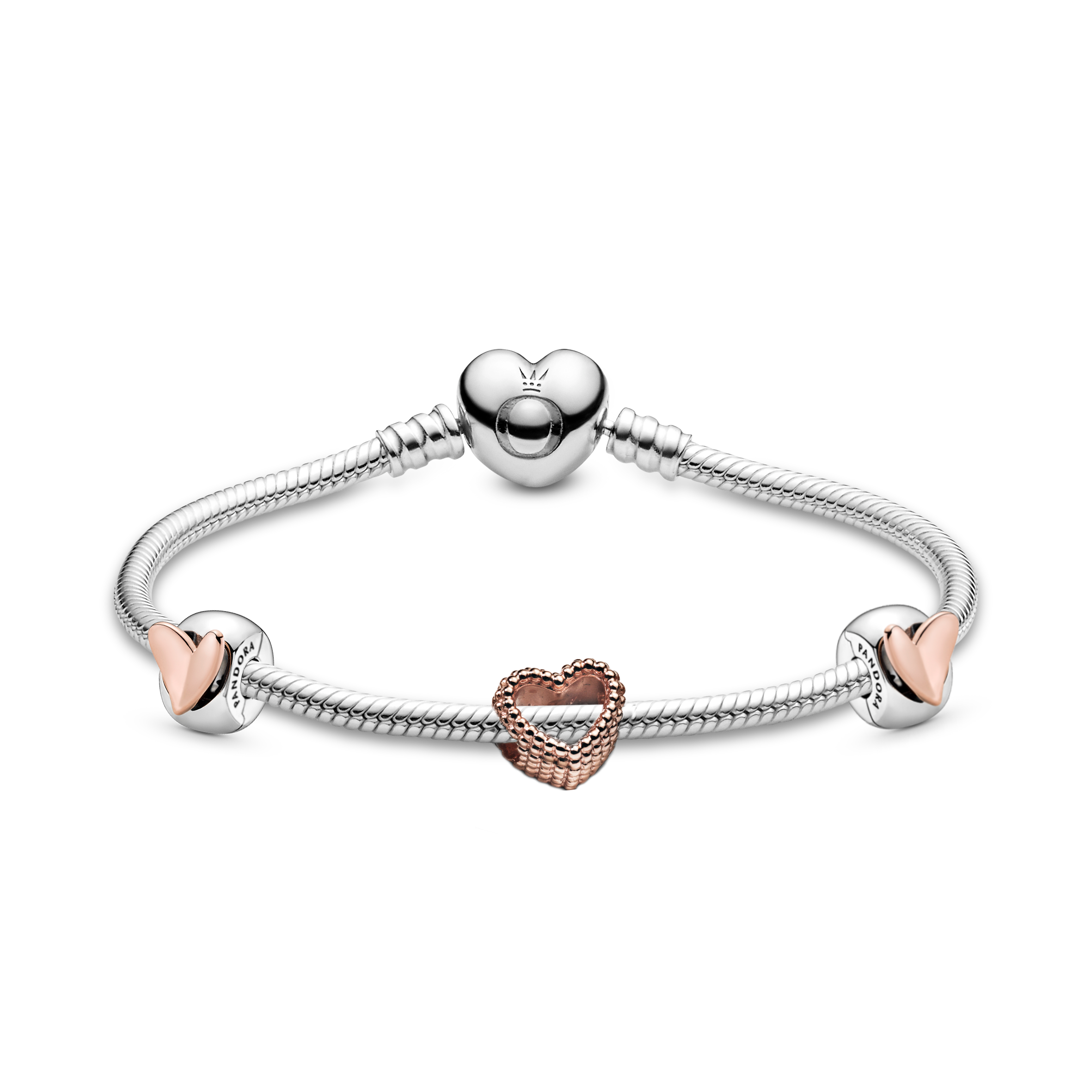 PANDORA Love Hearts Bracelet And Charms Bundle Set 14K Rose Gold Plated Unique Metal Blend Online-Exclusive Bundle Sets Bracelet Charm Jewelry Gift