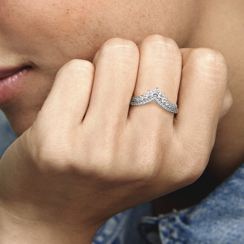 PANDORA Princess Wishbone Ring Cubic Zirconia Silver Rings Statement Ring Jewelry Gift